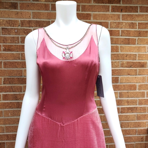 Papell Boutique Evening Dress- Pink Silk Bottom & Sheer Chest Sz 4 - Picture 2 of 10